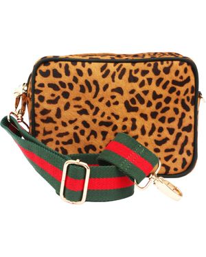 The Artisan & Company Leopard Leather Camera Crossbody Bag - Brown