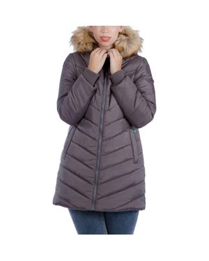 Modern Eternity Faux Fur Trim Convertible Puffer 3-In-1 Maternity Jacket - Purple