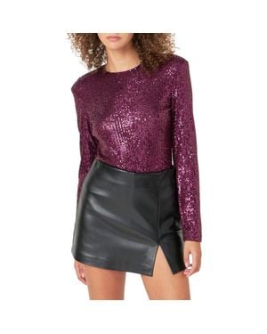 Endless Rose Sequin Long Sleeve Bodysuit - Purple