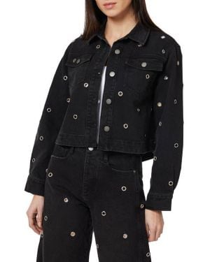 Habitual Grommet Embellished Denim Trucker Jacket - Black