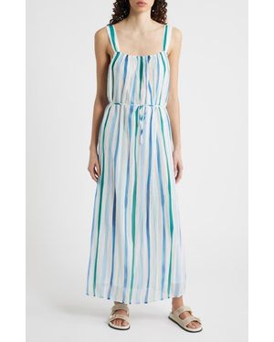 Cloth & Stone Vertical Stripe Pleated Tie Waist Midi Dress - Blue