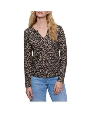 Sanctuary Print Split Neck Knit Top - Black