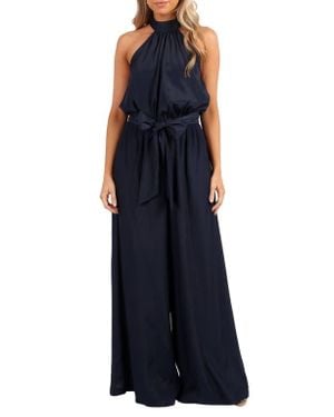 Petal & Pup Lelia Halter Neck Wide Leg Jumpsuit - Blue