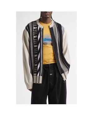 Martine Rose Multi Stripe Wool Zip Cardigan - Black