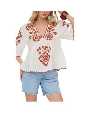 Raffya Aubrey V-Neck Embroidered Blouse