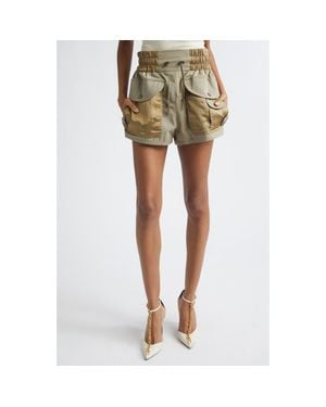 Balmain High Waist Multipocket Cotton Twill & Nylon Shorts - Green