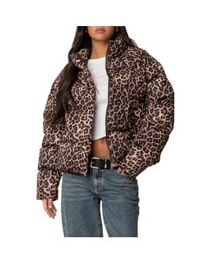 Edikted Dalya Print Puffer Jacket - Brown