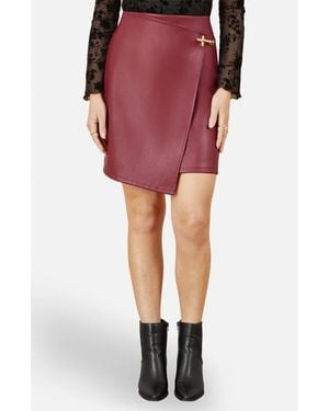 Yumi' Faux Leather Wrap Mini Skirt - Red
