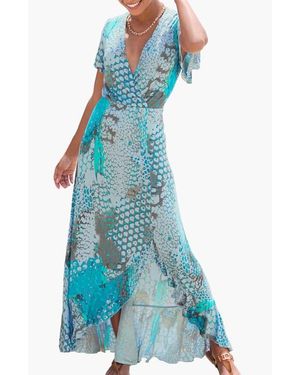 Lascana Printed Side Slit Maxi Dress - Blue