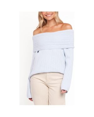 Petal & Pup Kenny Off The Shoulder Rib Sweater - Blue