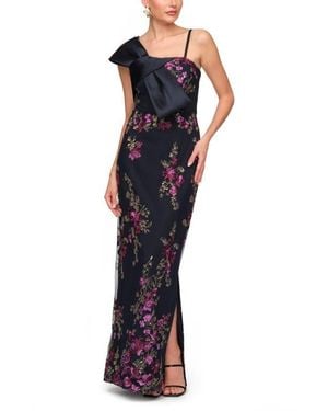 JS Collections Piper Bow Embroidered Evening Gown - Blue