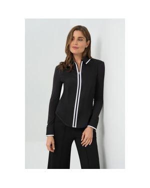 Anatomie Bruna Collared Zip Top With Poplin Front - Black