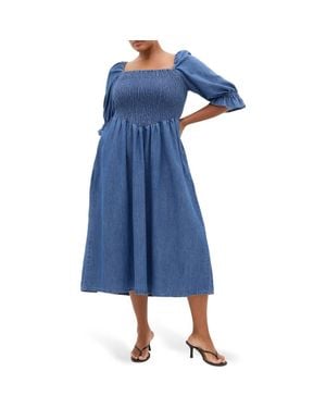 City Chic Kaitlyn Smocked Denim Dress - Blue