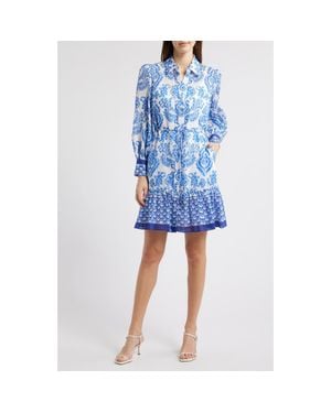 Julia Jordan Mixed Print Long Sleeve Shirtdress - Blue