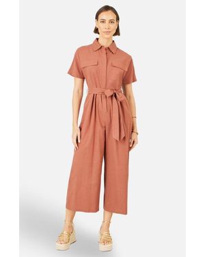 Yumi' Utility Relaxed Fit Jumpsuit - Brown