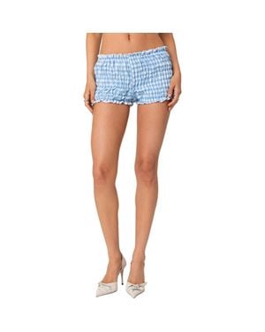 Edikted Gingham Smocked Microshorts - Blue