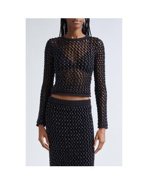 DIOTIMA Enid Crystal Bead Embellished Fishnet Sweater - Black