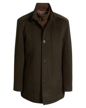 Johnston & Murphy Upton Luxe 175Th Anniversary Wool Blend Car Coat With Removable Suede Bib - Black