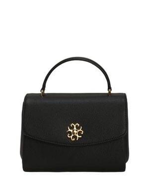 Gorski Top Handle Leather Bag With Crossbody Strap - Black