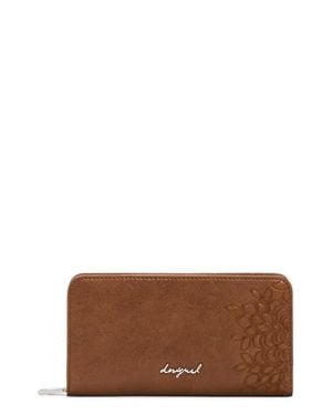 Desigual Medium Embroidered Long Faux Leather Wallet - Brown