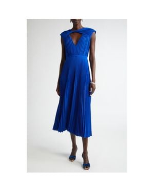 St. John Pleated Sleeveless Crepe Dress - Blue