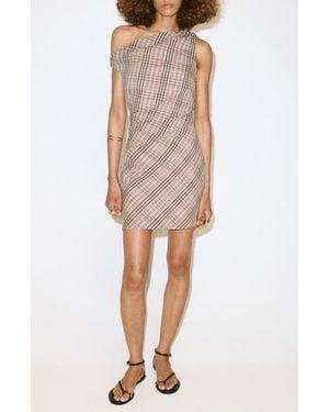 Mango Viv Off The Shoulder Plaid Minidress - Natural