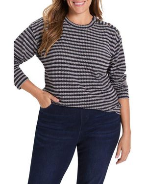 NIC+ZOE Texture Stripe Button Shoulder Top - Black