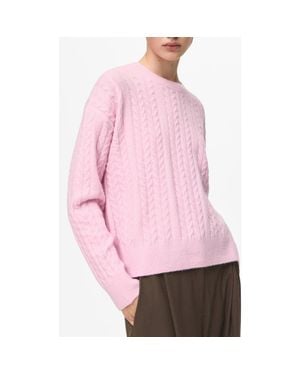 Mango Cable Stitch Crewneck Sweater - Pink