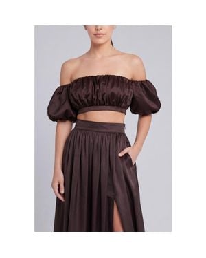 NUAJE NUAJE Isabelle Cotton Silk Off-Shoulder Crop Top - Black