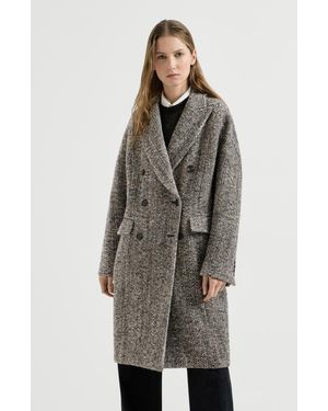 Brunello Cucinelli Dazzling Virgin Wool And Alpaca Chevron Coat With Monili - Multicolor