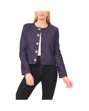 Cece Rhinestone Snap Cotton Blend Jacket - Purple