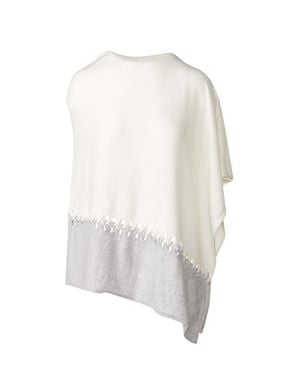Kinross Cashmere Twist Stitch Poncho - White