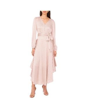 Vince Camuto Long Sleeve Tie Waist High-Low Dress - Pink