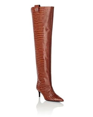 Philipp Plein Low-Heel Overknee Boots Cocco Print - Brown
