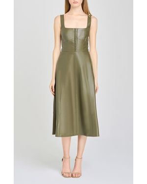 Wayf Leonie Faux Leather Fit & Flare Midi Dress - Green