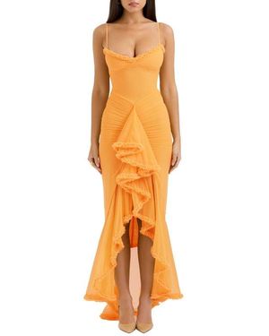 House Of Cb Cesca Floral Ruched High-Low Corset Dress in Natural | Lyst