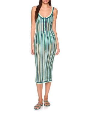Susana Monaco Stripe Open Stitch Sweater Midi Dress - Green