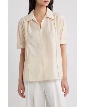 Theory Short Sleeve Cotton Blend Shirt - Natural