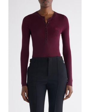 Chloé Long Sleeve Wool Rib Henley - Purple