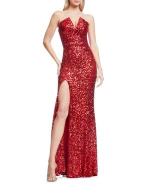 Dress the Population Fernanda Sequin Strapless Gown in Red | Lyst