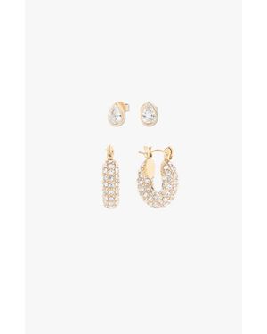 Cuffed By Nano Noel Pavé Hoops And Teardrop Studs Earring Set - White