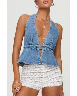 Princess Polly Sequoia Denim Halter Top - Blue