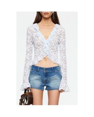 Lioness Long Nights Lace Ruffle Crop Top - White