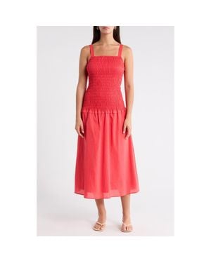 Sugarlips Railey Smocked Drop Waist Midi Dress - Red
