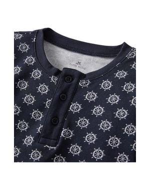 Petite Plume Kids' Captain's Compass Fitted Two-Piece Pima Cotton Short Pajamas - Blue
