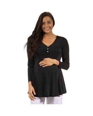 24seven Comfort Apparel Flared Long Sleeve Henley Maternity Top - Black