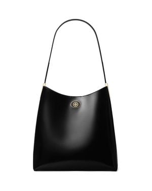 Tory Burch Robinson Spazzolato Leather Hobo Bag - Black