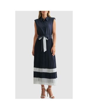 Mila + Mate Pleated Cap Sleeve Button-Up Shirtdress - Blue