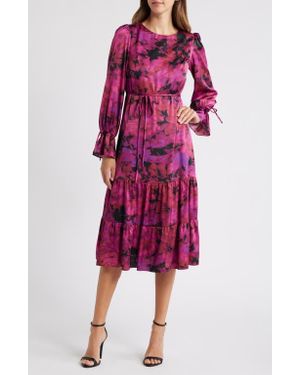 Julia Jordan Abstract Print Tiered Long Sleeve Midi Dress