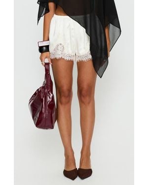 Princess Polly Parisse Lace Trim Satin Shorts - White